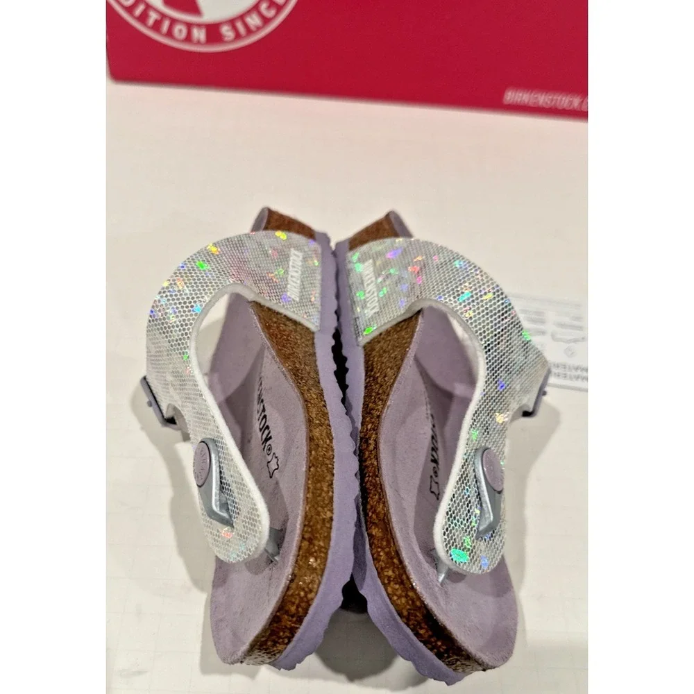 Birkenstock Kids Size EU 30 US K12 Narrow Gizeh Sandals Hologram Silver Lavender